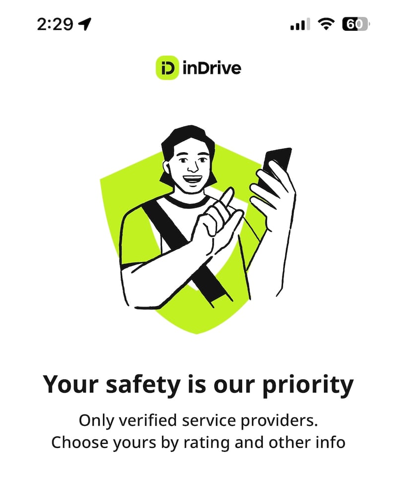 Screen from InDrive rideshare app