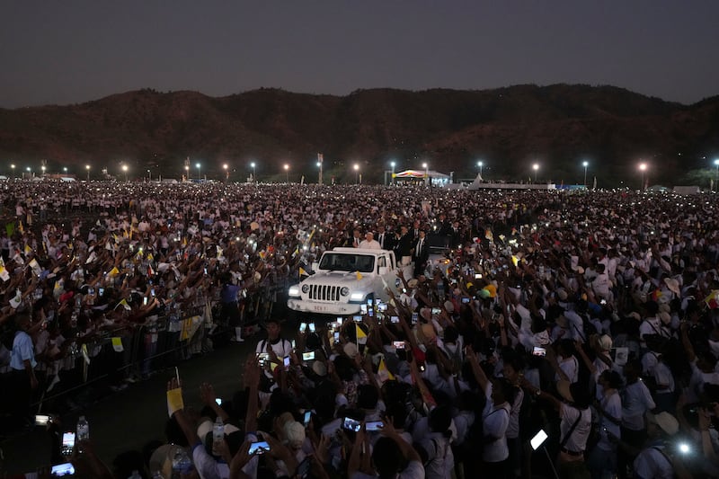 Pope Francis leaves after leading a holy mass at Tasitolu park in Dili, Timor-Leste, Sept. 10, 2024.