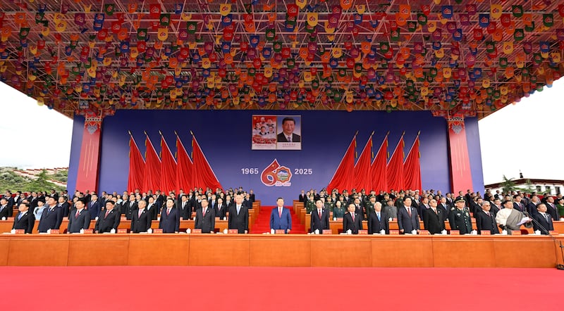 Chinese President Xi Jinping attends a gathering at the Potala Palace square to mark the 60th founding anniversary of Tibet Autonomous Region in Lhasa, Aug. 21, 2025.